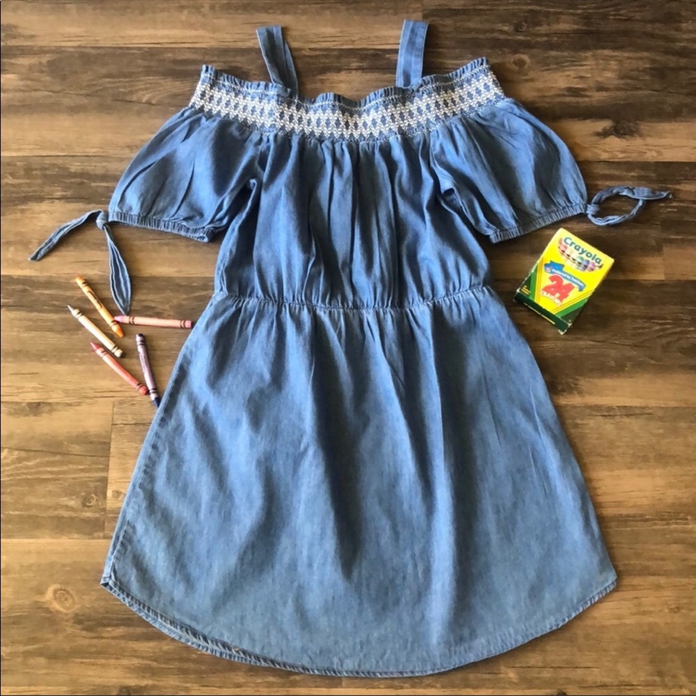 Girl’s Sequin Hearts Denim Cold Shoulder Dress size 14